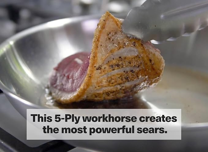 Misen 5-Ply Stainless Steel 12" Frying Pan - Professional Cookware for Induction, Gas and Electric - Dishwasher Safe, Oven Safe to 800°F - Durable, Versatile, Even Heating