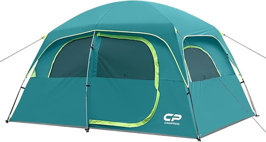 CAMPROS CP Upgraded 6/8 Person Camping Tents, Waterproof Windproof Family Tent with Larger Mesh Windows & Door, Double Layer, Easy Set Up, All-Season Dome Tent with Top Rainfly & Carry Bag