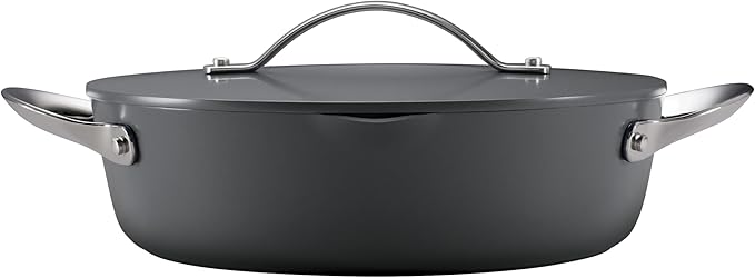 Tramontina Fiora 4.25-Quart Multipurpose Ceramic Non Stick Cooking Pan with Lid, Gray