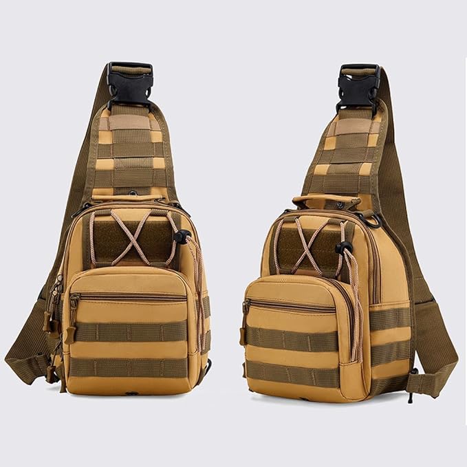 Viriber Tactical Backpack, Waterproof Military Cross-body Molle Sling Shoulder Backpack Chest Bag for Outdoor Every Day Carry Khaki