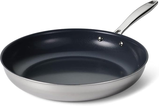 Tramontina Signature 12-Inch Tri-Ply Clad Stainless Steel Large Frying Pan with Ceramic Non Stick Interior, Induction-Ready Nonstick Skillet, Oven-Safe, Made in Brazil