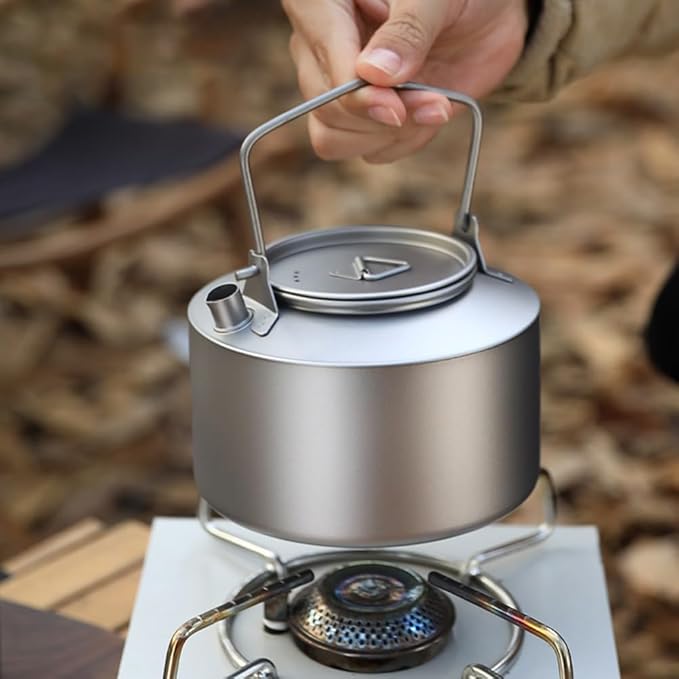 Ultralight Titanium Tea Kettle 980ml Collapsible Handle Camping Coffee Pot Compact Hiking Teapot For Outdoor Cooking Backpacking Travel Fast Boiling Rustproof(Frosted style)