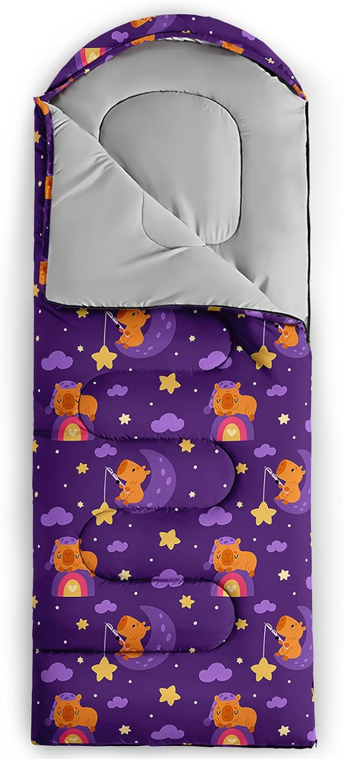 AILONEN Girls Pink Camping Sleeping Bags,Lightweight & Waterproof,3 Season Warm & Cool Weather,Cute Bow Duck Print Sleeping Bags for Kids,Girls,Adults Travelling,Outdoors