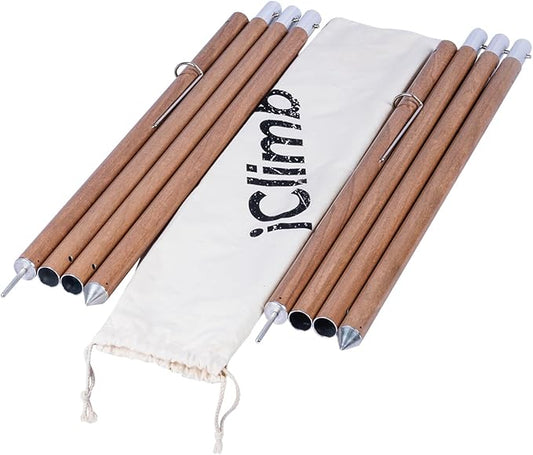 iClimb Strong Elegant Alu. Tarp Poles Set of 2 Height Adjustable with Lantern Hook and Carry Bag, Nature Color