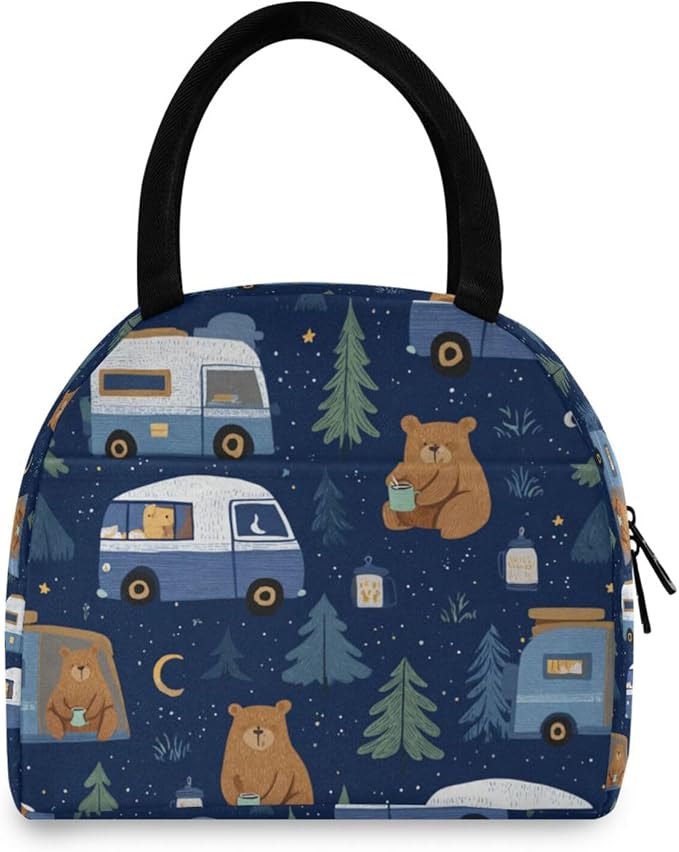 Kcldeci Kids Lunch Bag Insulated Lunch Box for Boys Girls Cute Camper Bear Reusable Toddler Leak-proof Lunchbox for School and Daycare