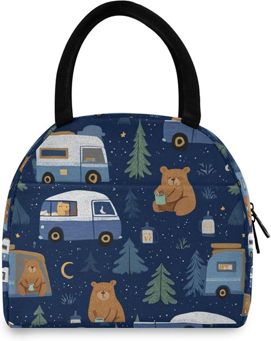Kcldeci Kids Lunch Bag Insulated Lunch Box for Boys Girls Cute Camper Bear Reusable Toddler Leak-proof Lunchbox for School and Daycare