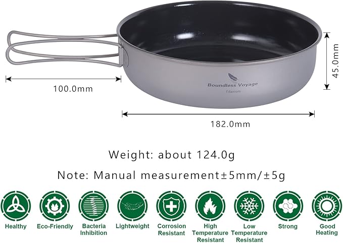 Boundless Voyage Titanium Non-Stick Frying Pan with Folding Handle Non-Stick Ceramic Coating Frypan Cooking Pot for Outdoor Camping Picnic Backpacking