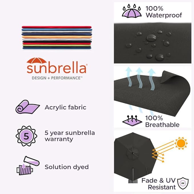 Midtown Umbrellas 10 Ft Outdoor Cantilever Patio Umbrella w/Sunbrella Black Frabric - Tilt 360° Rotate Offset Patio Umbrella, Deck Patio Umbrella, Backyard Umbrella & Garden Umbrella - Silver Frame