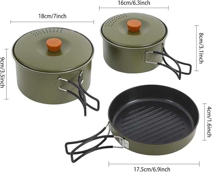 Camping Cookware Set Portable Camping Cooking Set 304 Stainless Steel Camping Pots and Pans Set Campfire Cooking Equipment with Storage Bag for Outdoor Camping Hiking Picnic for 2-3