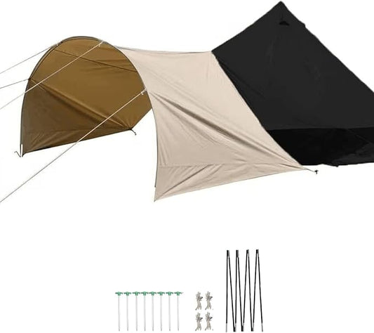 DANCHEL OUTDOOR Waterproof Bell Tent Awning, 4 Season Camping Tarp – Portable Canopy Cover with Poles, Lightweight Glamping Accessories, Rectangle