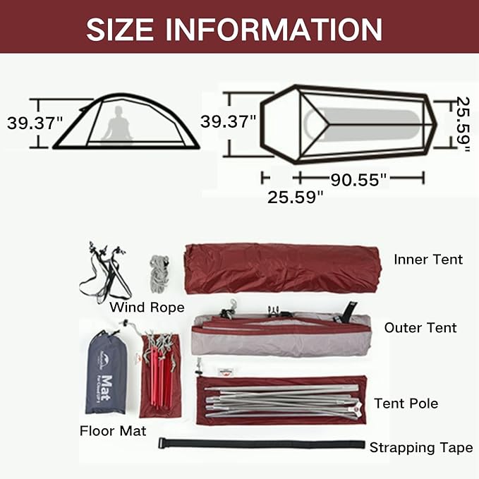 Naturehike 1/2/3Person Lightweight Camping Tent, Waterproof Tent with Inner Tent&Ground Cloth Mat, Portable Backpacking Shelter for Outdoor