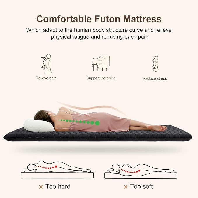 Premium Foam 3.2" Thick Japanese Futon Floor Mattress - Full Size 54"x80" 100% High-Density Foam,Comfortable Sleeping Pad,Tatami Mat for Dorm,Bedroom or Guest Room，Boys Girls Dormitory Pads(Black)