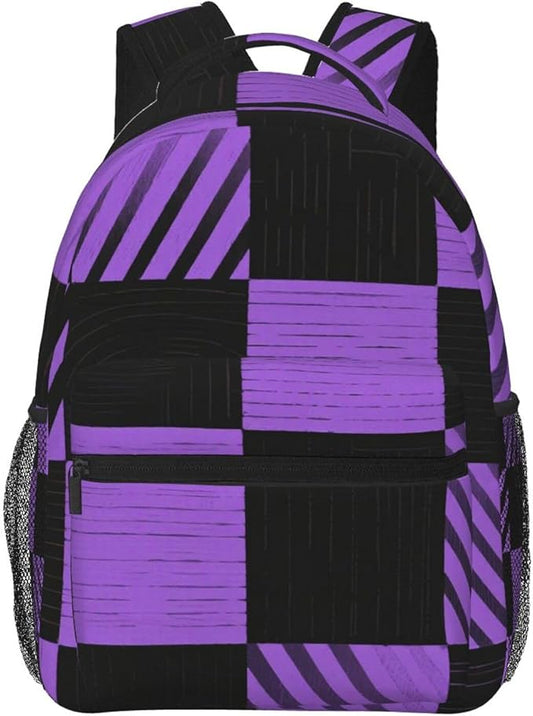 Rucksack Anti-Theft Multipurpose Large Capacity Carry On Bag, Buffalo Plaid Proton Purple Tartan Travel Hiking Bag Day Pack With Side Pockets