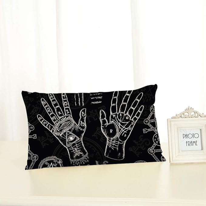 Throw Pillow Cover Hands Pentagram Mystic Symbols Black Life Lines Palms Decorative Pillow Case Home Decor 20x12 Inches Pillowcase