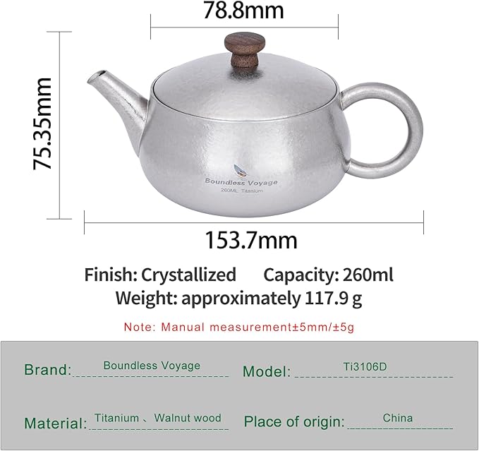 Boundless Voyage Titanium Camping Cooking Teapot Fast Heating Ultralight Kettle for Boiling Water, Tea, Coffee Ti3106D