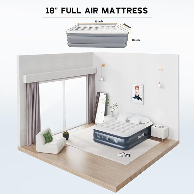 nalone Air Mattress Full with Built in Pump, 18'' Luxury Self Inflatable Mattress, 2025 Upgraded Fast Blow Up Mattress with Carry Bag, Portable Air Bed for Home, Travel & Camping, 650lbs Max