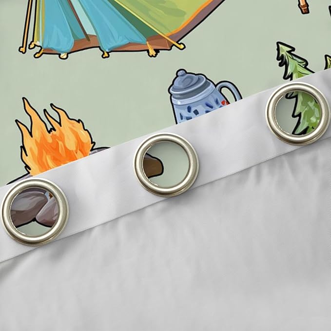 Feelyou Green Camper Theme Blackout Curtains Happy Camping Darkening Drapes for Bedroom Living Room Decor Camper Accessories Thermal Insulated Shades Window Treatments, 2 Panels 38 x 54 Inch