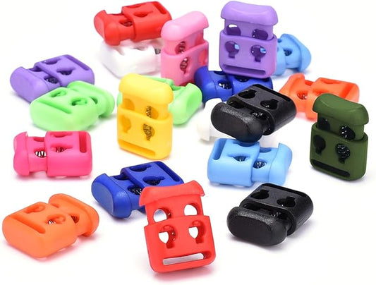 20PCS Assorted Colors Plastic Cord Locks for Drawstring, Paracord Spring Toggle Stopper Clasp Elastic Shoeslace Lock Sweatpants Backpack String Clips Bungee Swim Goggles Replacement