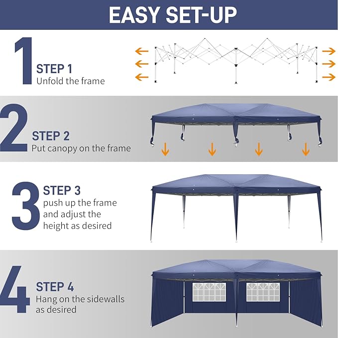 Outvita 10x20ft Ez Pop Up Canopy, Portable Instant Canopy Tent with 4 SideWalls for Outdoor Events, Party, Wedding, Birthday,Graduation