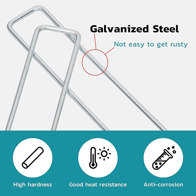 Landscape Staples 6 Inch 100 Pack, Galvanized Garden Staple Anti-Rus Landscaping Stakes Lawn Stakes for Securing Weed Barrier Fabric, Yard Lawn, Plant Cover