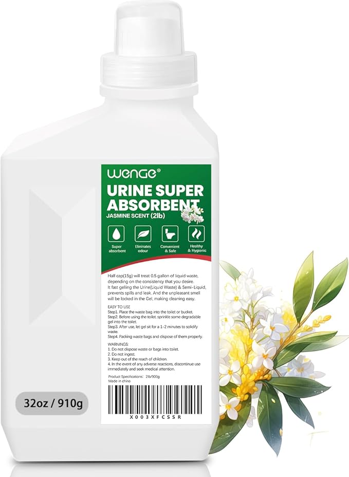 Wenge Urine Super Absorbent, Solidifier - 180 Use Poo Gel for Camping, Eco Absorbent Liquid Waste Gelling and Deodorizing Powder for Outdoor Camping Hiking (Green Jasmine Scent)