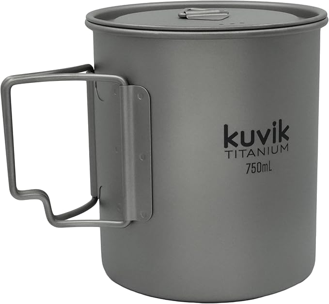 Kuvik Titanium Pot with Lid 750ml (25.4 oz) - Ultralight and Compact Pot for Backpacking, Camping, and Survival