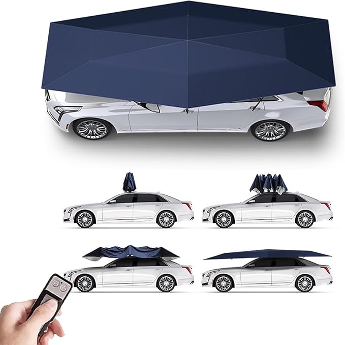 Fully Automatic Car Umbrella Tent Roof Cover Remote Anti-UV Sunshade, Portable Folding Universal Movable Carport Car Roof Cover Protection from Hailstones Snow Sun Acid rain Leaves (165.5 inch)