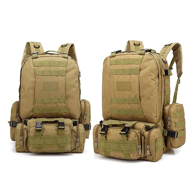 Tactical Backpack Military Army Rucksack 60L Large Assault Pack Camping Detachable Molle Bag (Mud Color)