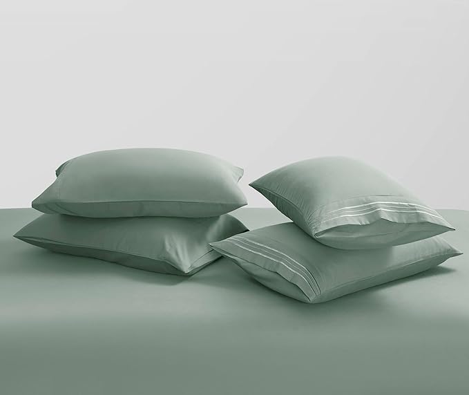 Clara Clark RV Short Queen Sheets - Hotel Luxury 6 Piece Bed Sheets for Short Queen Size Bed - Soft Bedding Sheets & Pillowcases, Fits Low Mattress up to 10 inch deep. Short Queen, New Sage Green
