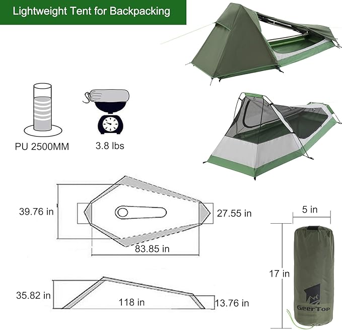 GEERTOP Ultralight Backpacking Tent for 1 Person and Replacement Tent Poles Bundle