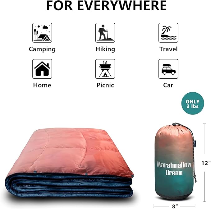 Camping Blanket, Packable Puffy Blanket Down Alternative Blanket Lightweight Windproof Water Resistant for Outdoors,Hiking, Backpacking,Beach,Car,Picnic,Stadium 52x75in