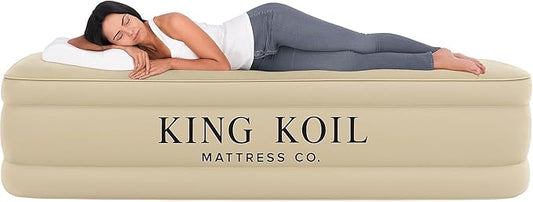 King Koil Luxury Built-in Pillow Top Queen Air Mattress with Built-in High-Speed Pump Best for Home, Camping, Guests, 20" Queen Size Double High Airbed, Blow Up Mattress, Waterproof, 1-Year Warranty