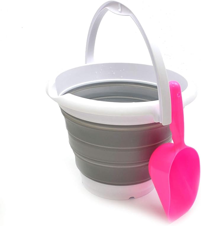 SAMMART 5L / 1.32 Gallon Collapsible Plastic Bucket - Foldable Round Tub - Portable Fishing Water Pail - Space Saving Outdoor Waterpot (5L Round, Grey)