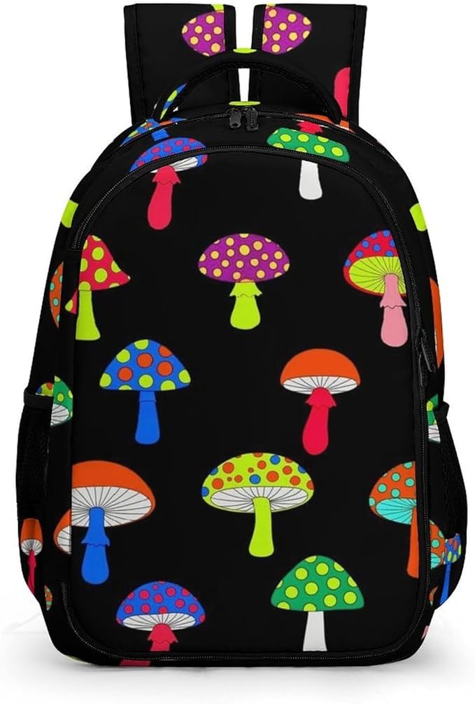 Personalized Business Backpack Cute Trippy Mushrooms, Large Capacity Laptop Backpack with Organized Compartments for Work