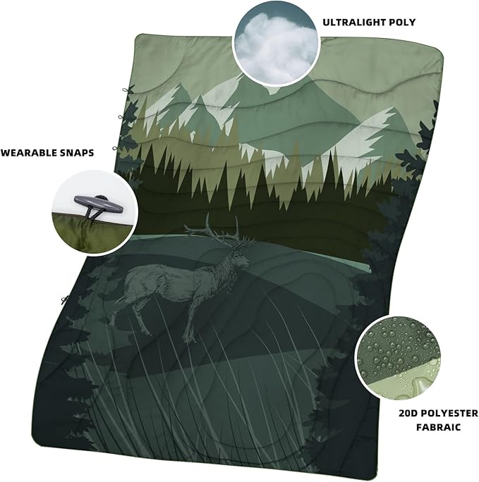 Camping Blanket Puffy - Outdoor Stadium Blanket Wearable, Lightweight, Packable, Machine Washable Camping Quilt for Traveling, Picnic, Beach, Party