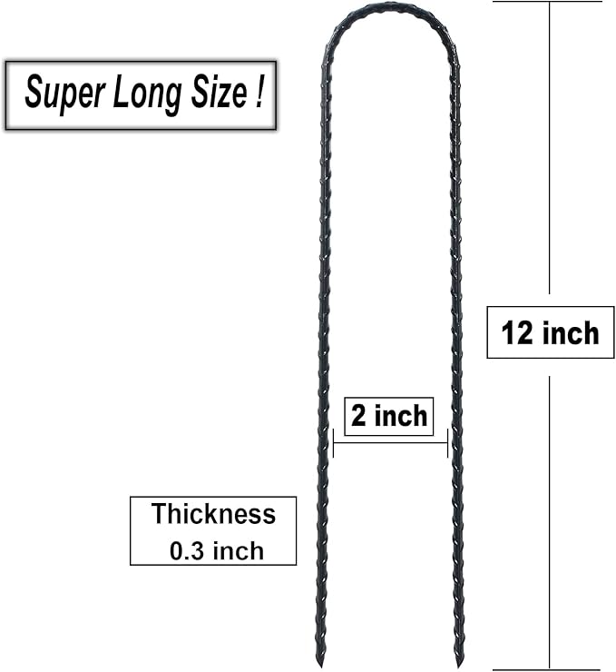 DTANX 12 Pack 12 Inch Rebar Stakes Heavy Duty Trampoline Anchors, Garden Stakes Tent Stakes Steel Ground Anchors, Black