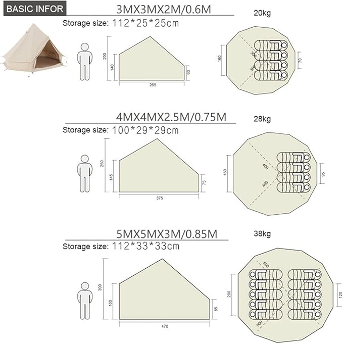 Large Camping Tent Bell Tent with Stove Hole Cotton Canvas Tents Yurt Tent 4 Season Indian Tent for Family Camping Outdoor Hunting Big Family Shelter