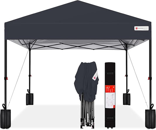 Best Choice Products 8x8ft Pop Up Canopy Tent, Outdoor Shade, 1 Person 1 Minute Set Up, Carry Case, 4 Weight Bags - Gray
