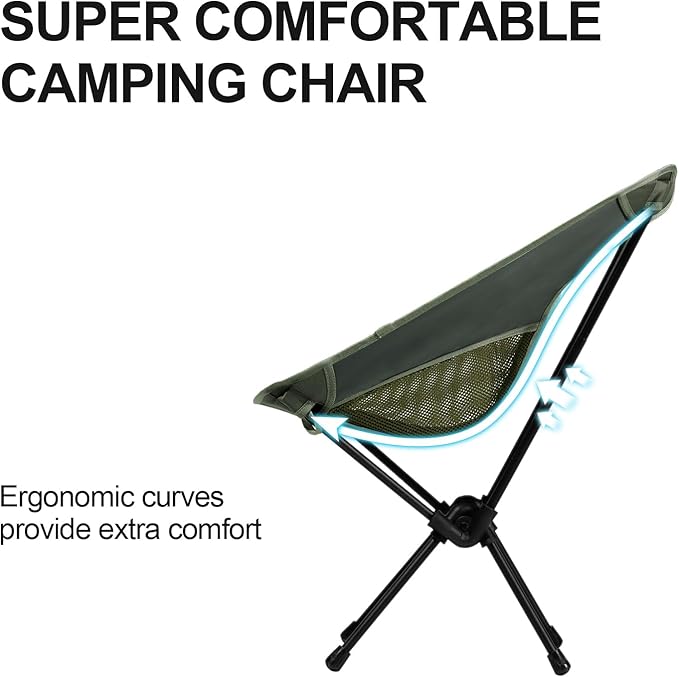 CAMEL CROWN Portable Camping Chair Lightweight Compact Folding Chair Mesh for Outdoor Camp Travel Beach Picnic Festival Hiking Backpacking Army Green