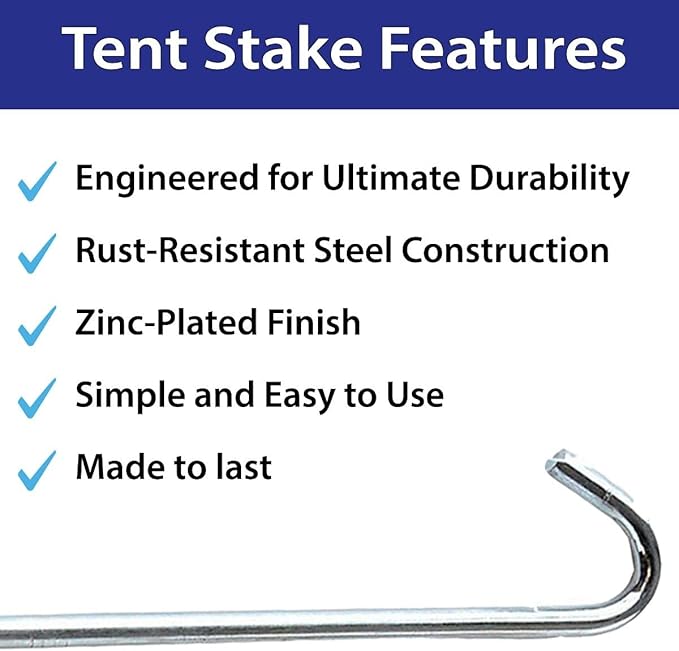 Steel Tent Stakes Heavy Duty Ground Stake, Metal Stakes to Anchor Commercial Inflatables, Outdoor Camping Canopy, Fence, Garden Tent Accessories, 1/2" Diameter x 18" Length, 10 Pack