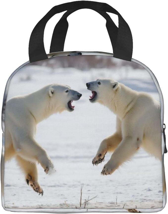 Full Print Lunch Bag Two Polar Bears Fighting In Snowy Landscape, Picnic, Outdoor Activities (Unisex)