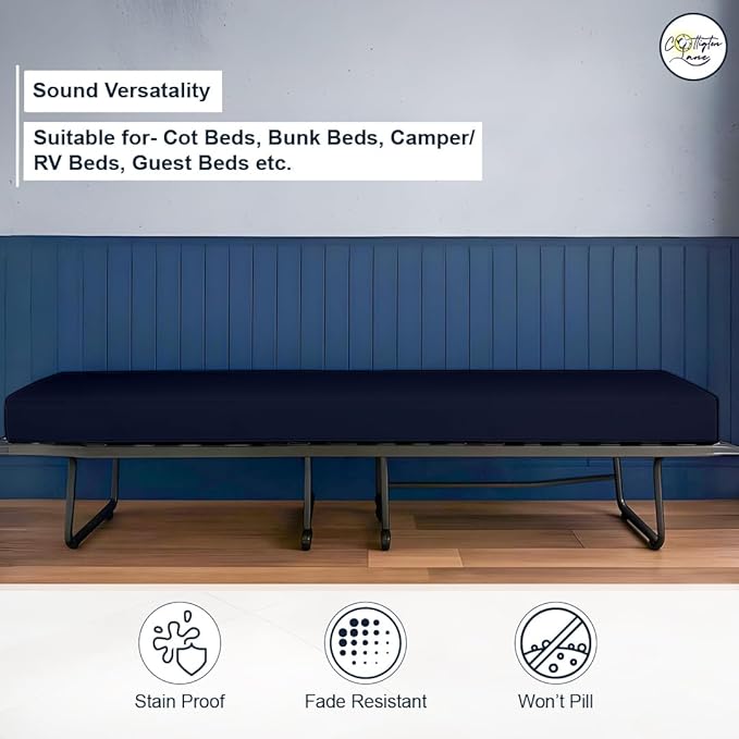 Cot Fitted Sheet 25 x 75, 100% Egyptian Cotton, 1 PC Cot Size Bottom Sheet Only, Perfect for Narrow Twin, Camp Bunk, Army Cots, Trifold Mattress, Camping Cot, Guest Bed Replacement(Navy Blue)