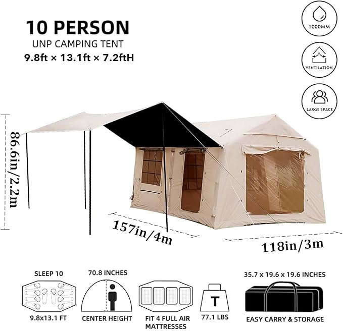 Inflatable Tents for Camping, Large Inflatable Camping Tent with Hand Pump, Easy Setup Tents for 4-6 People, Portable Glamping Tent