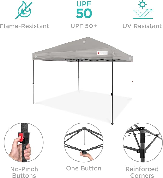 Best Choice Products 8x8ft Pop Up Canopy Tent, Outdoor Shade, 1 Person 1 Minute Set Up, Carry Case, 4 Weight Bags - Light Gray