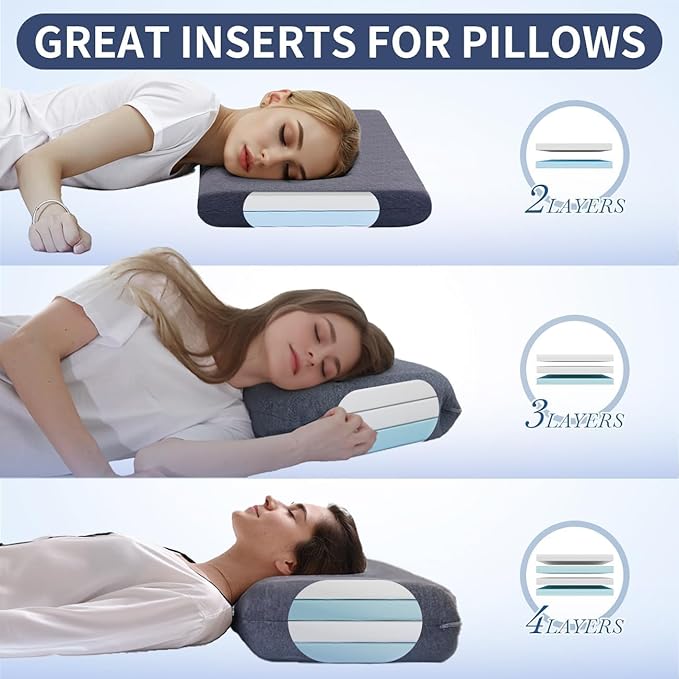 LOFE Adjustable Foam Pillow's One Layer - 1 Height 1.2'' Insert for Cervical Pillow for Neck Pain Relief, CertiPUR-US Flat Foam Piece, Ultra Thin Pillow for Stomach Sleeper, White, Medium Firm