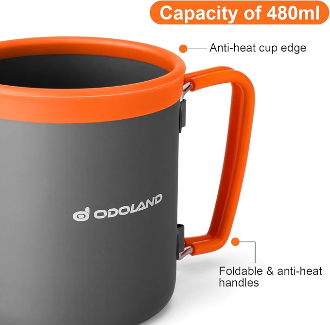 Odoland Camping Pots with Heat Exchanger Camping Cooking Set with Portable Camping Stove Camping Mess Kit Include Mug, Folding Utensil Set, Canister Stabilizer for Backpacking Outdoor Hiking & Picnic