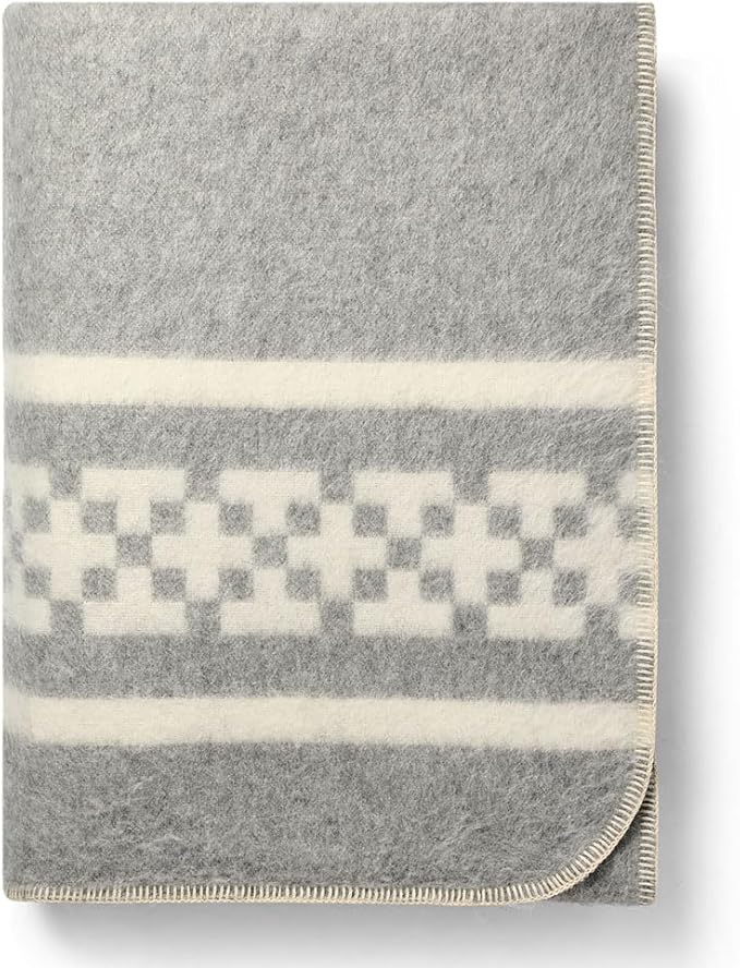 Inca Wall - Thick Alpaca Wool Blanket Heavyweight Camping Outdoors Indoors Soft Peru Queen Size Ethnic Design (Soft Gray/Ivory, Queen Size)