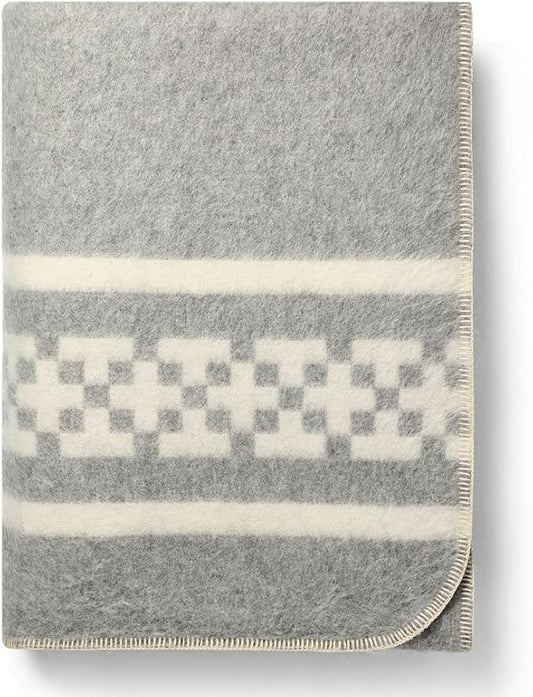 Inca Wall - Thick Alpaca Wool Blanket Heavyweight Camping Outdoors Indoors Soft Peru Queen Size Ethnic Design (Soft Gray/Ivory, Queen Size)