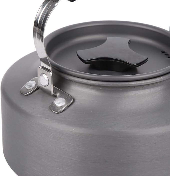 Topyond Camping Tea Kettle Teapot Outdoor Camping Kettle 1.1L,Portable Coffee Pot Teapot Picnic Set Wood Stove Steamer for Hiking (grey)