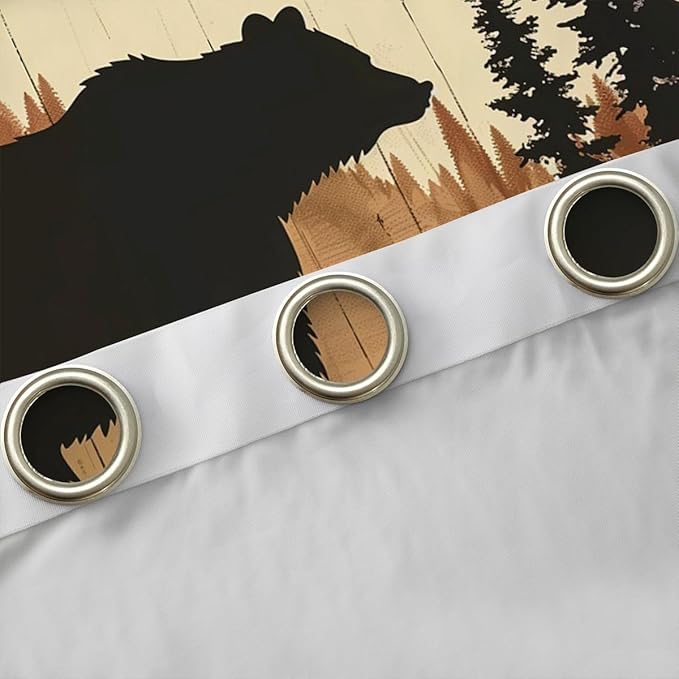 jejeloiu Rustic Wood Bear Pattern Curtains for Bedroom Living Room Bear Silhouette Mountain 30%-50% Blackout Shades Pine Tree Room Darkening Curtain Wildlife Window Treatments, 2 Panels 52 x 96 Inch